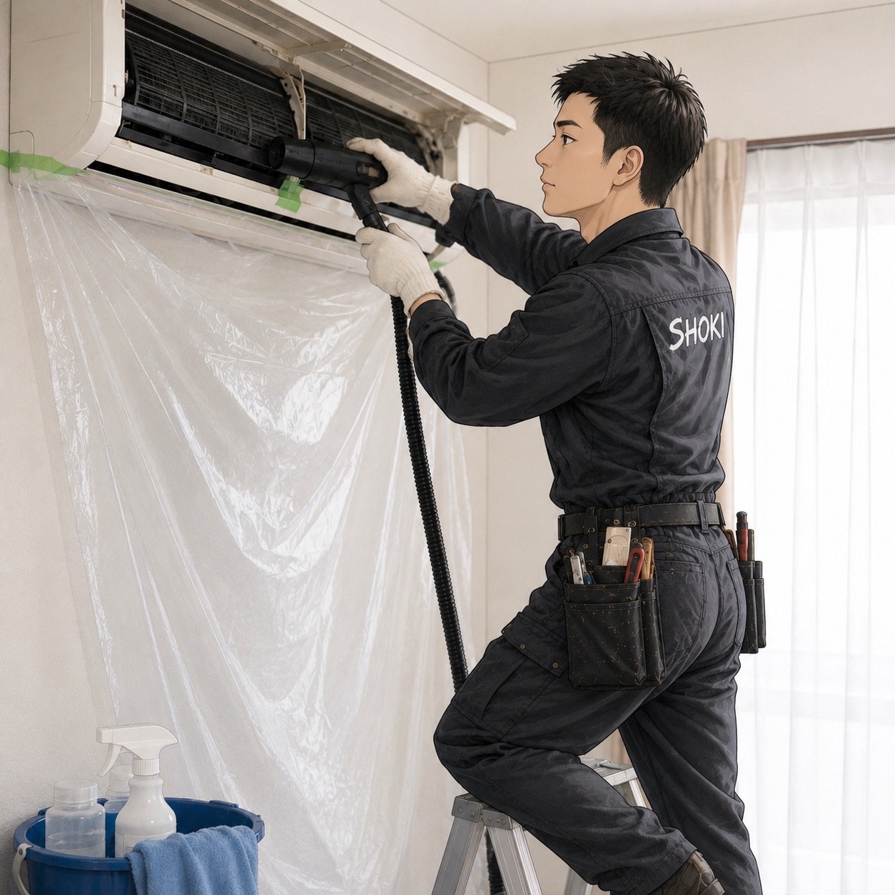 エアコンクリーニングの作業の様子